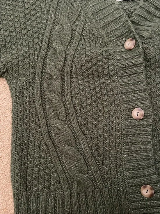 Abercrombie & Fitch Olive Green Cable Knit Button Cardigan - Picture 9 of 10